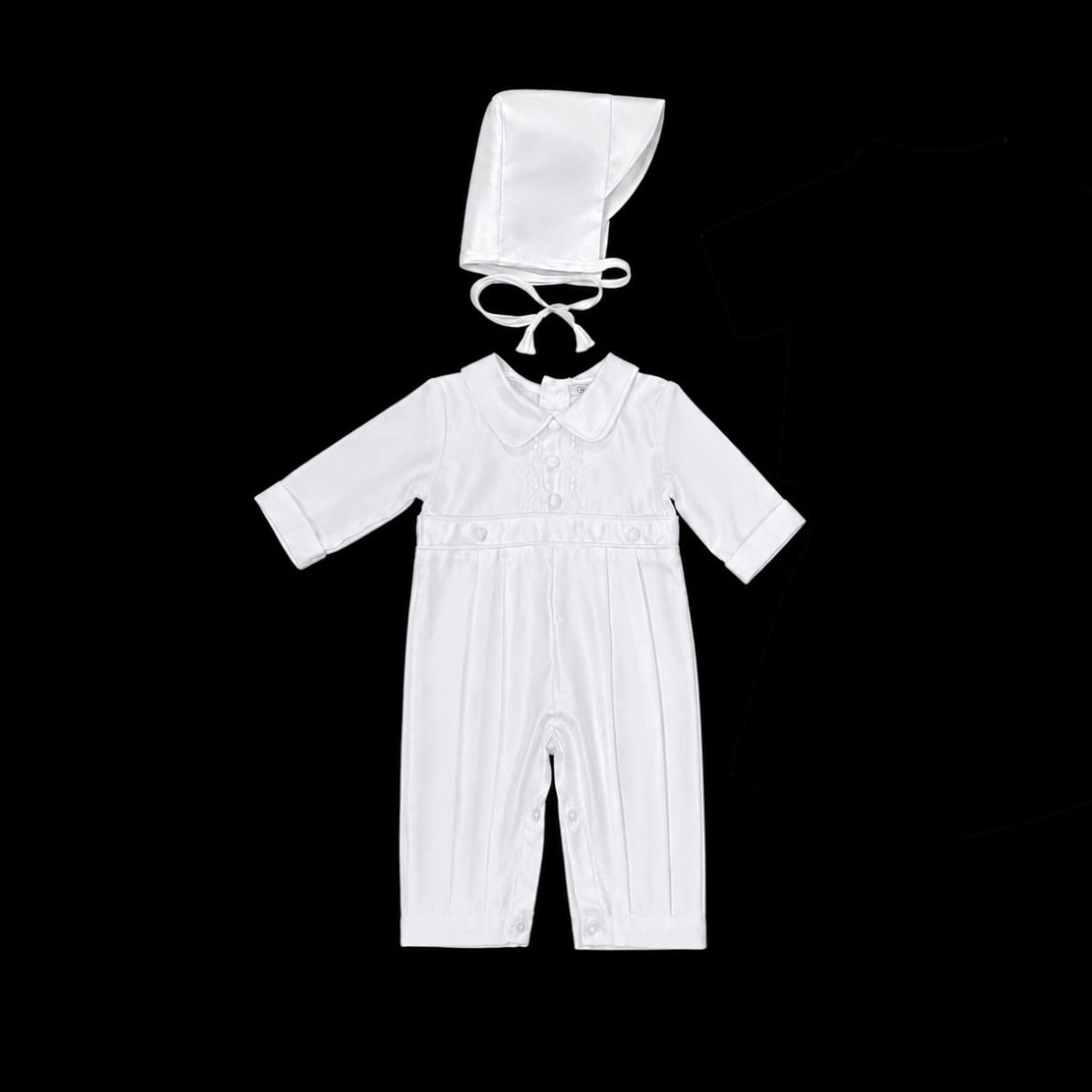 Mavezzano Classic Christening Romper Set with Matching Bonnet
