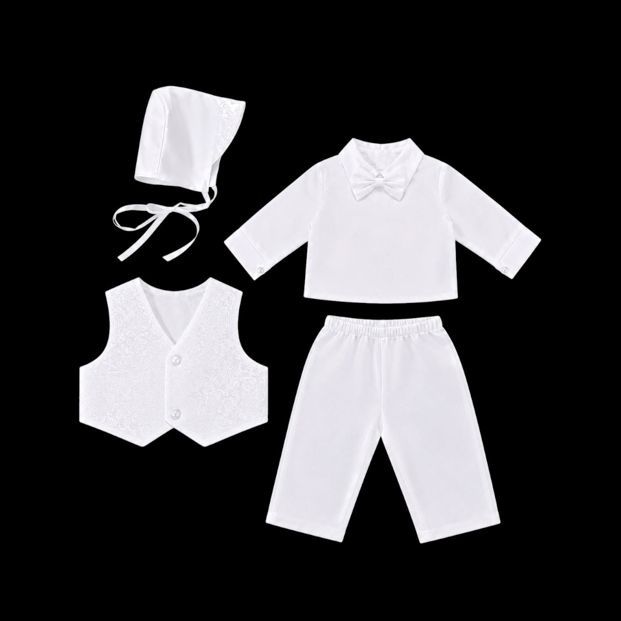 Baby Mode Paisley Embroidered 4-Piece Baptism Set with Matching Bonnet