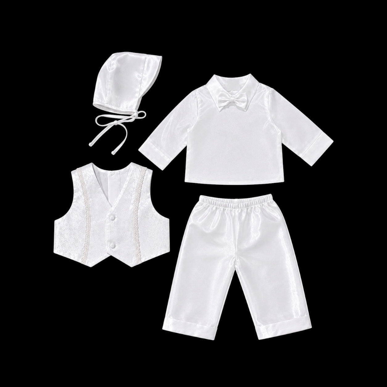Mavezzano Semi-Paisley Embroidered 4-Piece Baptism Set with Matching Bonnet