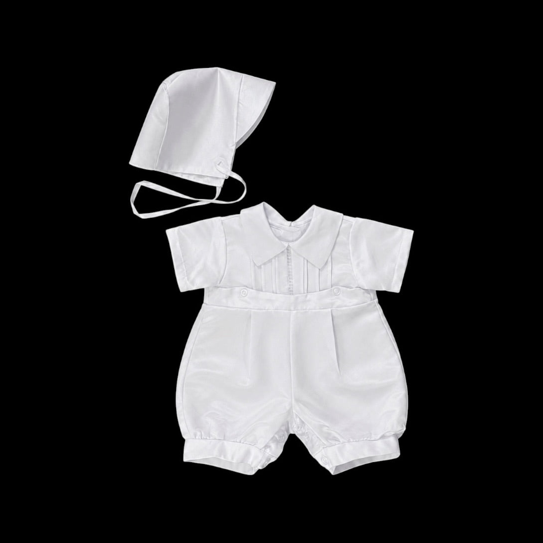 Tip Top Kids Classic White Baptism Romper with Matching Bonnet