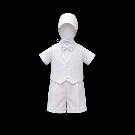 Kaifer Diamond Embroidered 4-Piece Baptism Shorts Set with Matching Bonnet