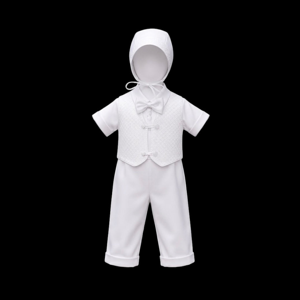 Tip Top Kids Diamond Embroidered 4-Piece Baptism Set with Bonnet