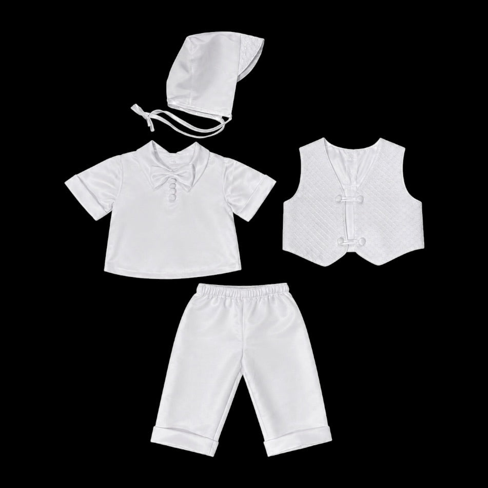 Tip Top Kids Diamond Embroidered 4-Piece Baptism Set with Bonnet