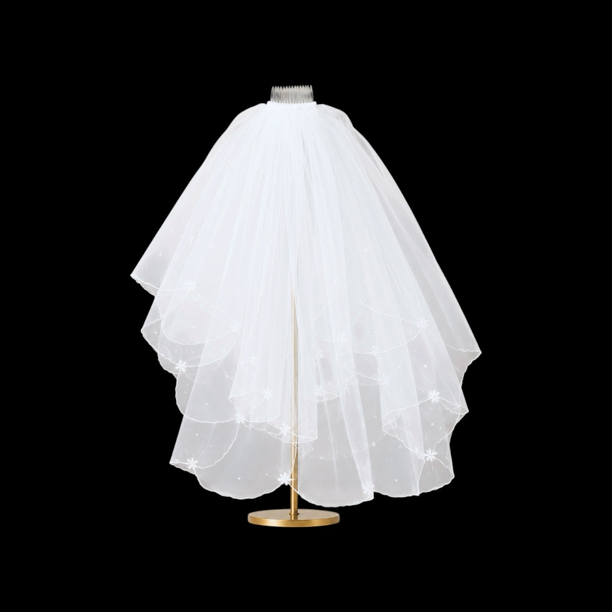 White First Communion Veil with Pearls & Rhinestone Accents