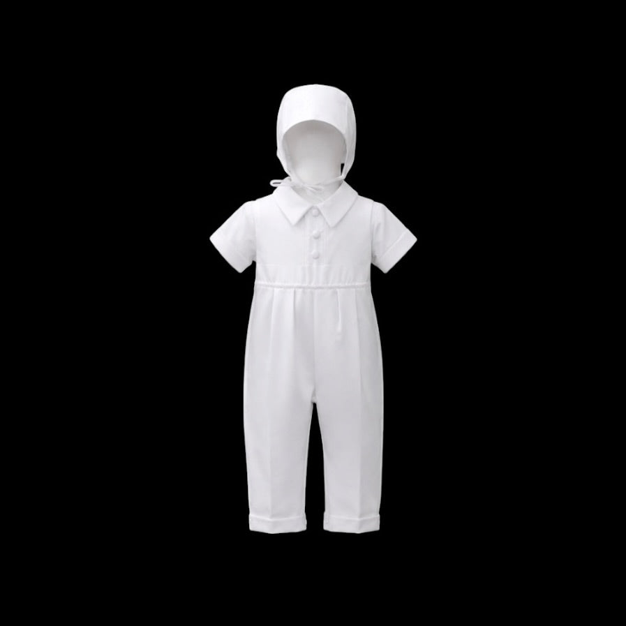 Mavezzano Embroidered 3-Piece Baptism Romper Set with Matching Bonnet