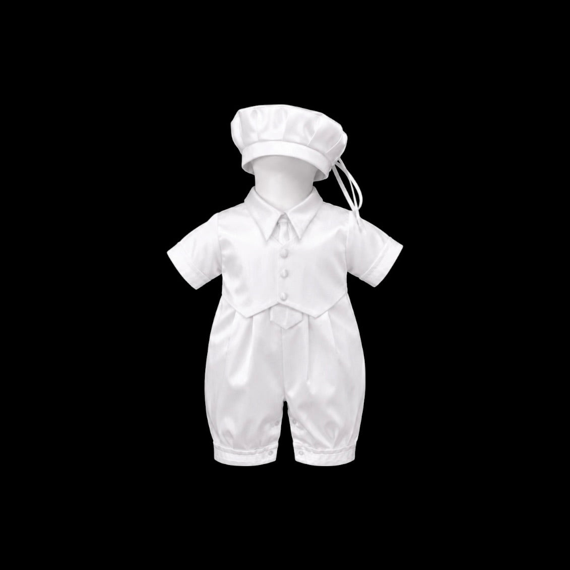 Mavezzano Baby Baptism 3-piece Set with Attached Tie & Matching Hat