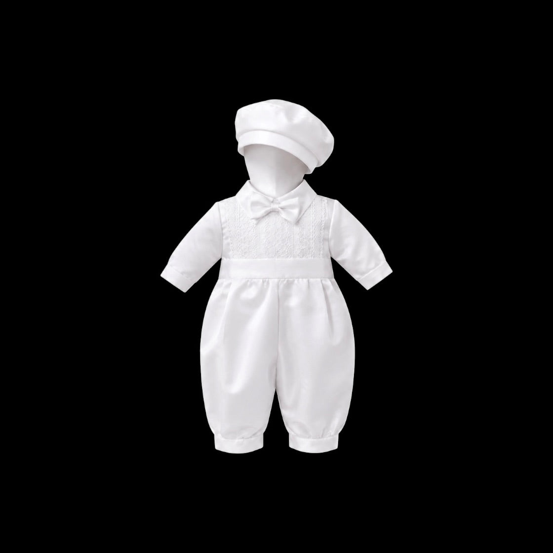 Mavezzano Lace-Embroidered Baptism Romper with Matching Hat