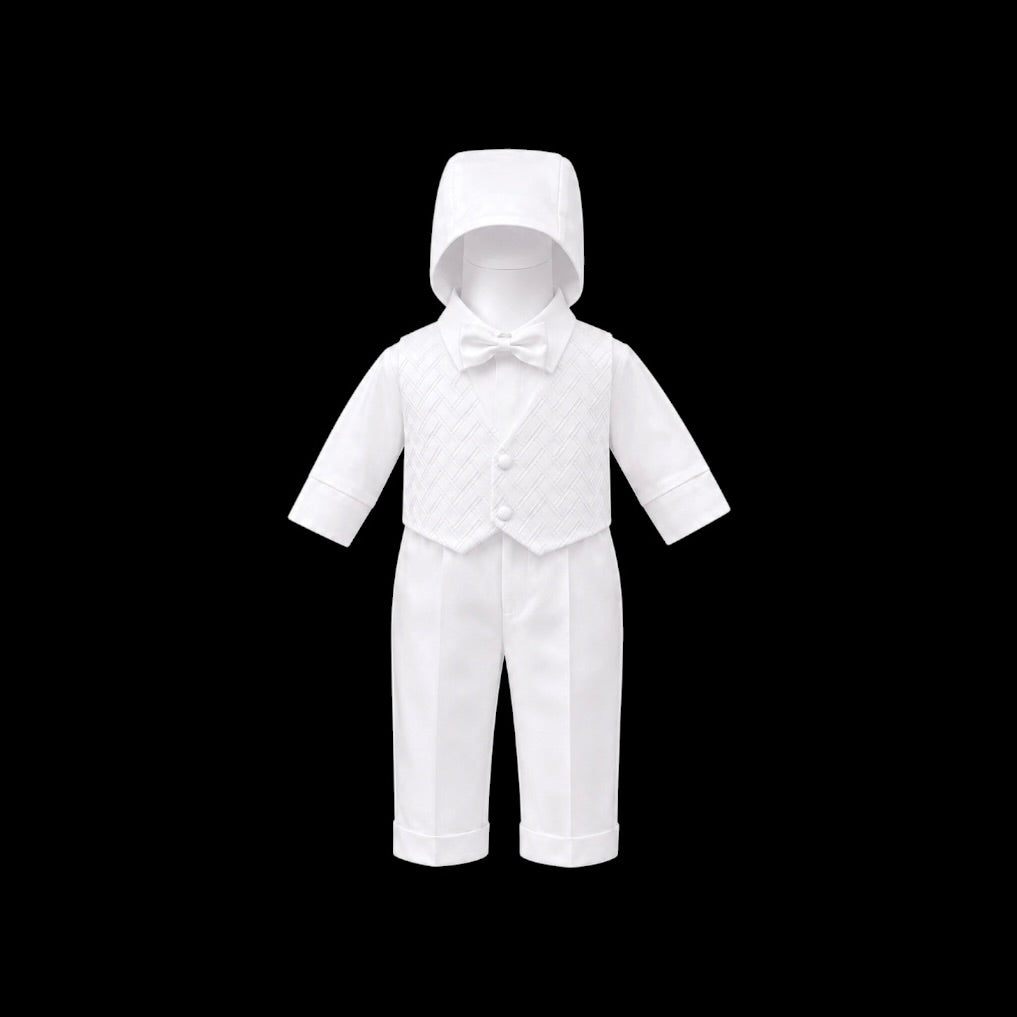 Fouger U.S.A. White 4-Piece Baby Baptism Vest Set with Matching Hat (24 months)