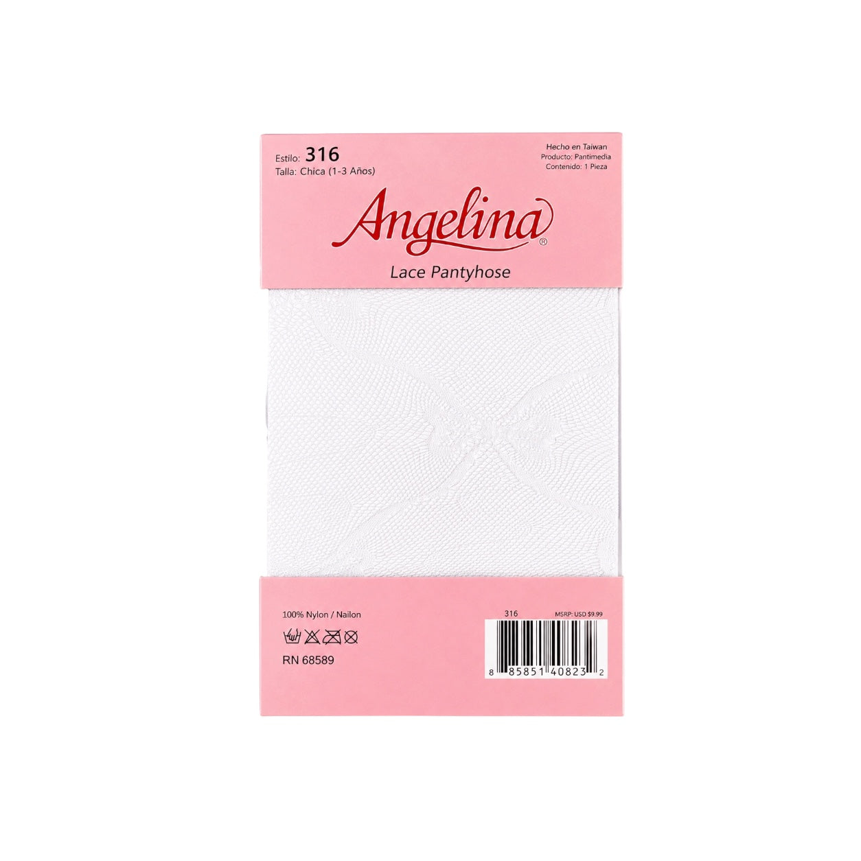 Angelina™ Girls' White Lace Pantyhose with Embroidered Bow