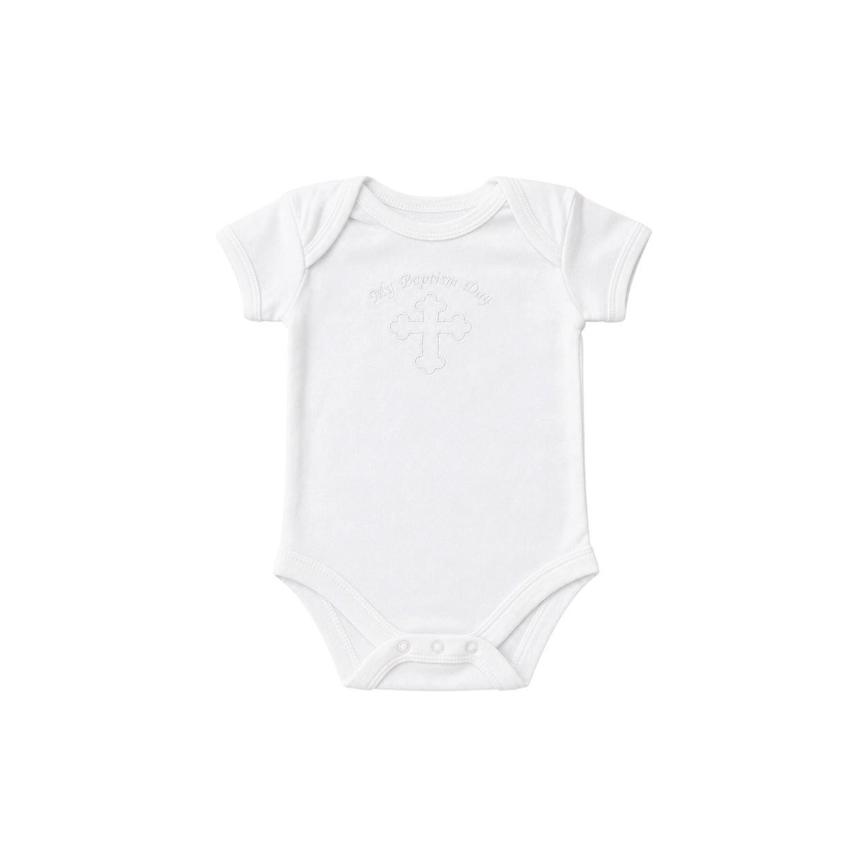 "My Baptism Day" Embroidered Cross Baby Bodysuit