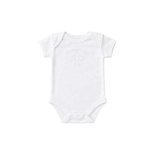 "My Baptism Day" Embroidered Cross Baby Bodysuit