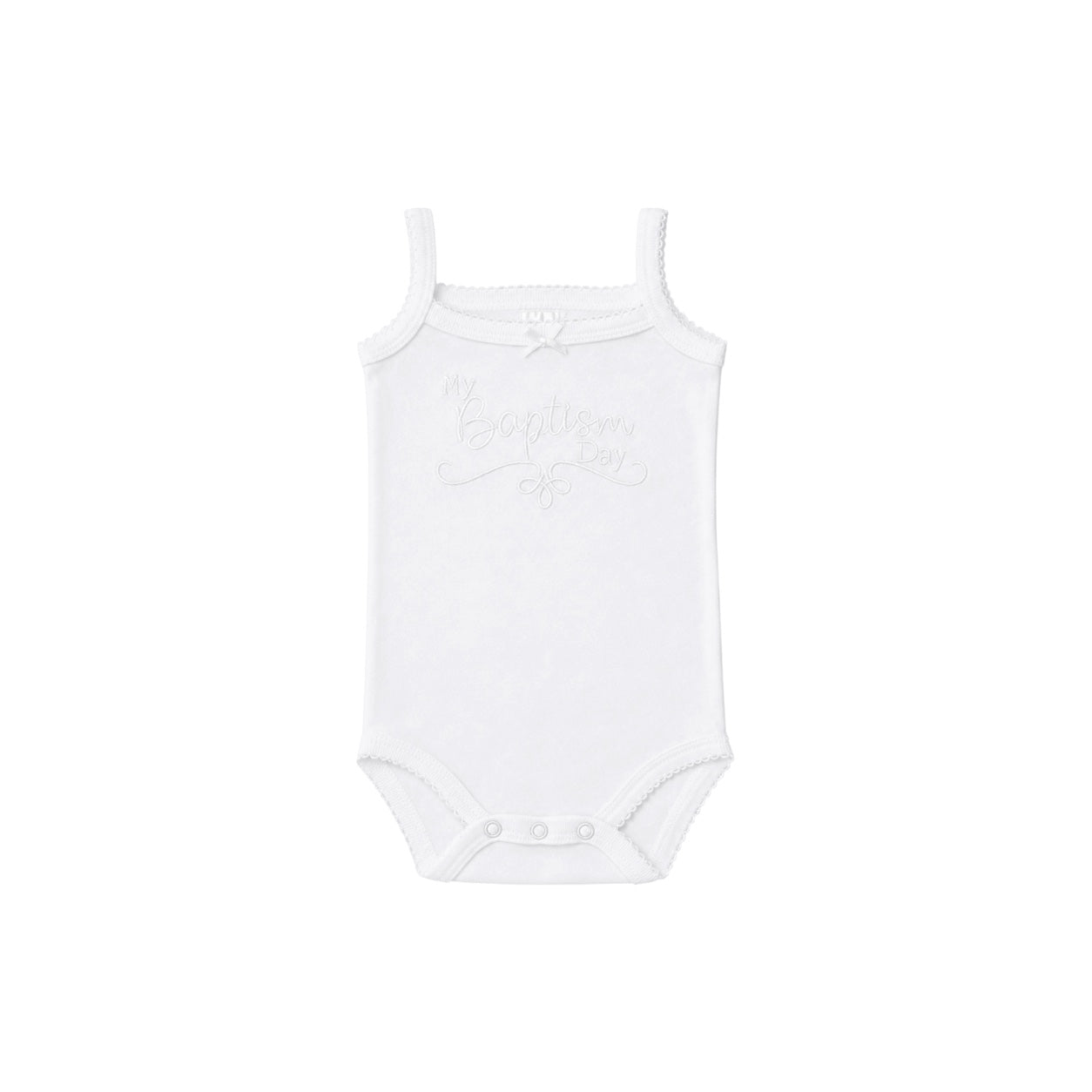"My Baptism Day" Embroidered Sleeveless Baby Bodysuit with Bow