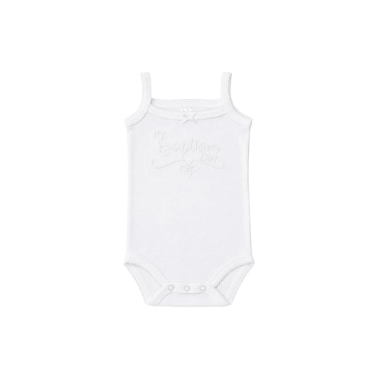 "My Baptism Day" Embroidered Sleeveless Baby Bodysuit with Bow