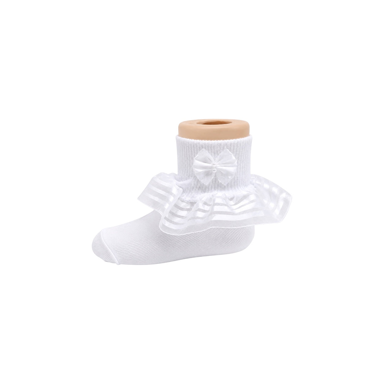 Girls White Organza Ruffle Socks with Pearl Bow