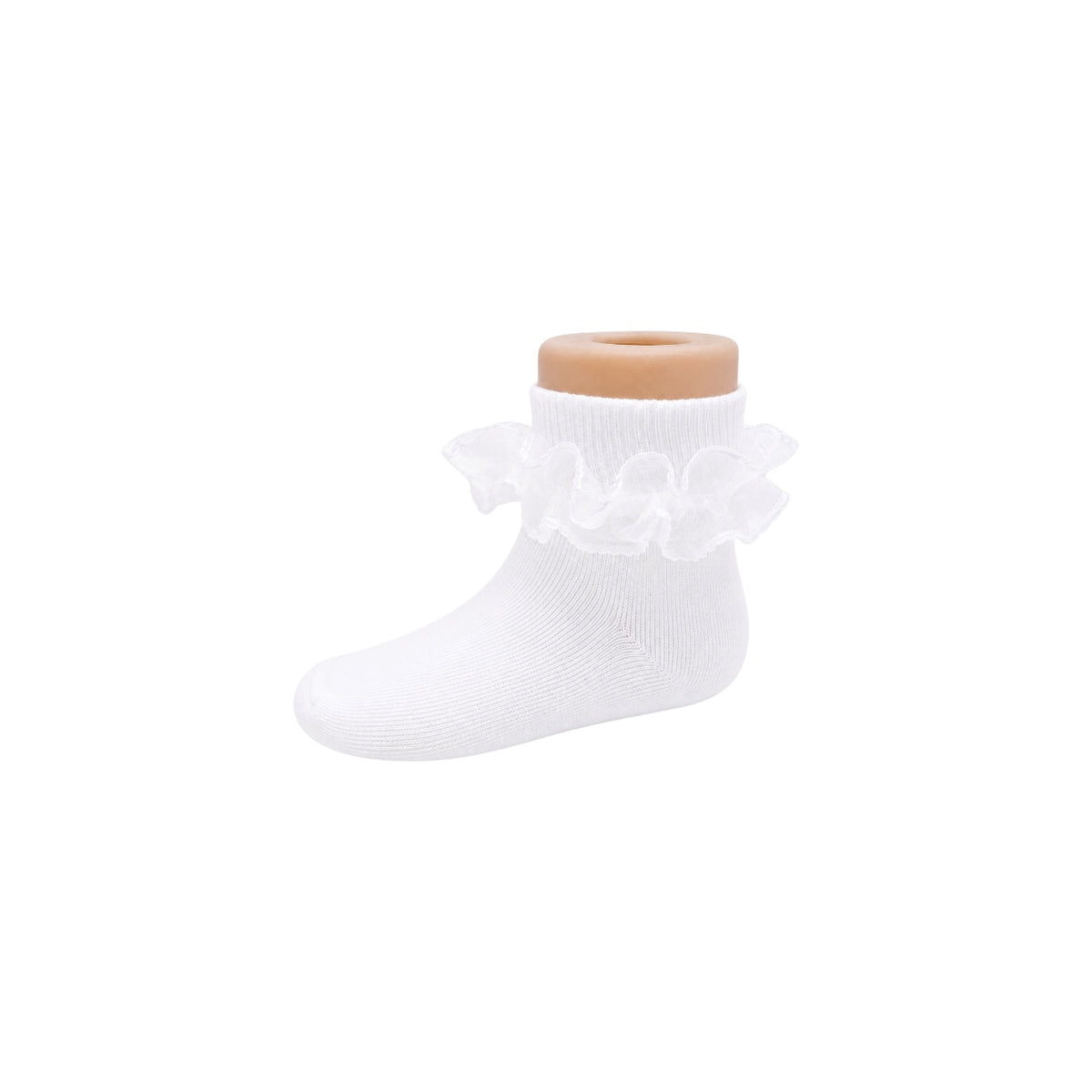 Girls Ivory Organza Ruffle Socks with Lace Trim (Size 2y)