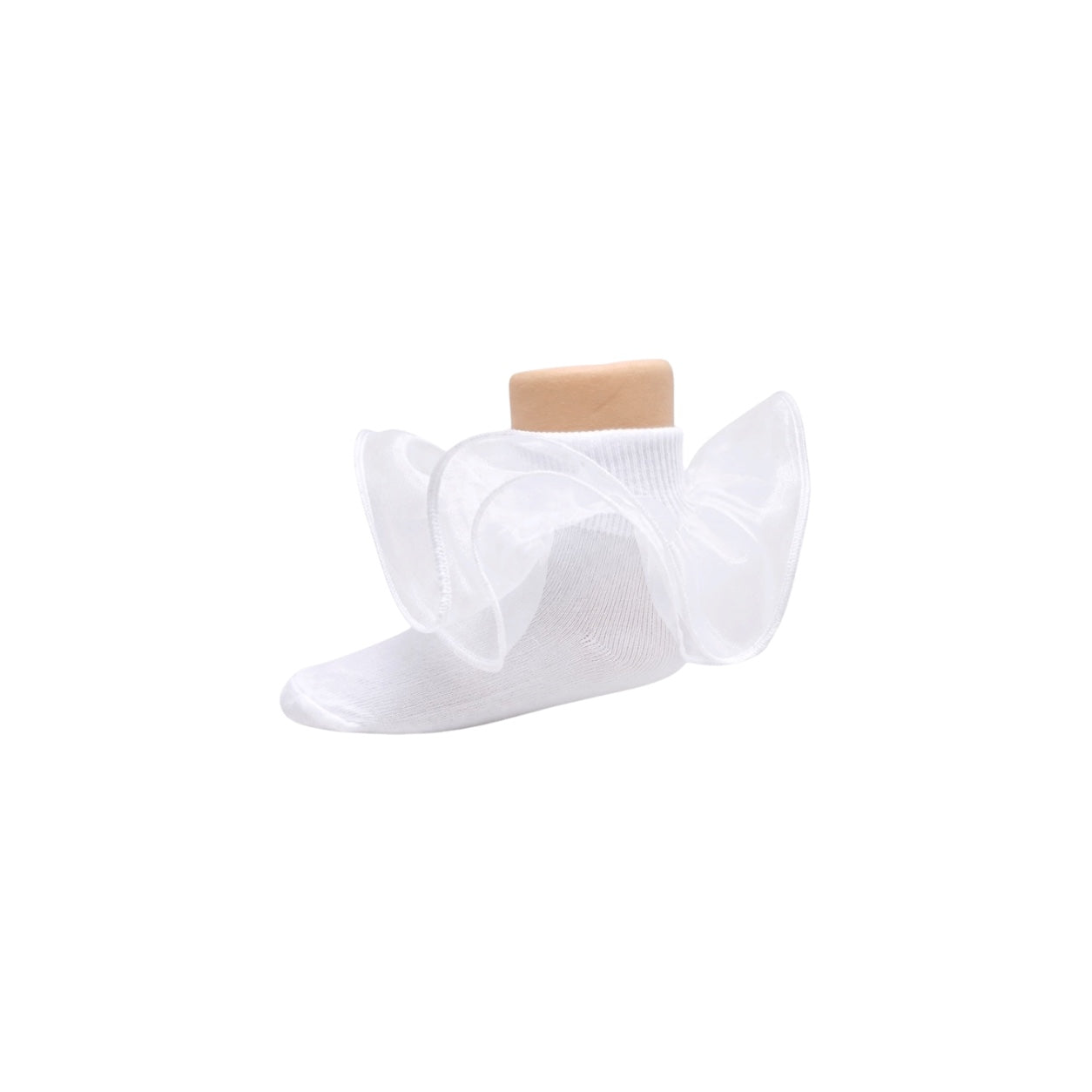 Girls White Organza Ruffle Socks with Wide Lace Trim
