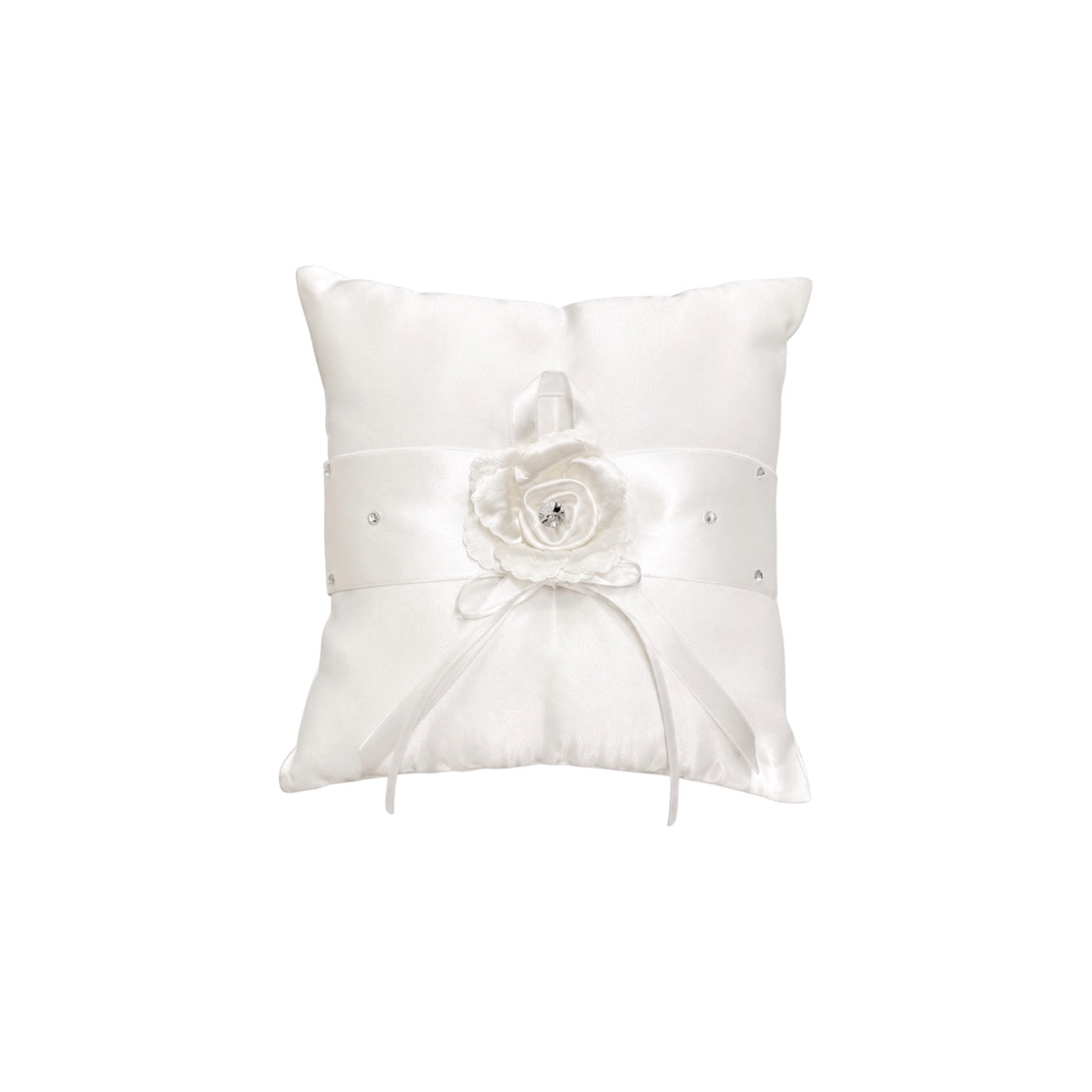 Ivory Satin Ring Bearer Pillow w/ Rhinestone Accents & Floral Detail
