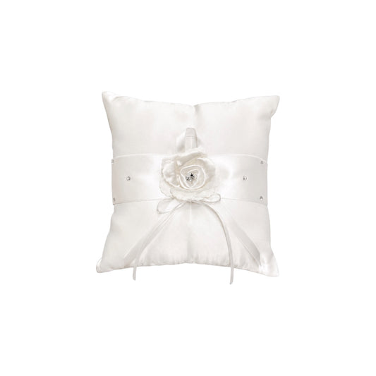 Ivory Satin Ring Bearer Pillow w/ Rhinestone Accents & Floral Detail