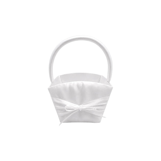 Elegant White Flower Girl Basket – Silk Wedding Petal Basket by Victoria Lynn
