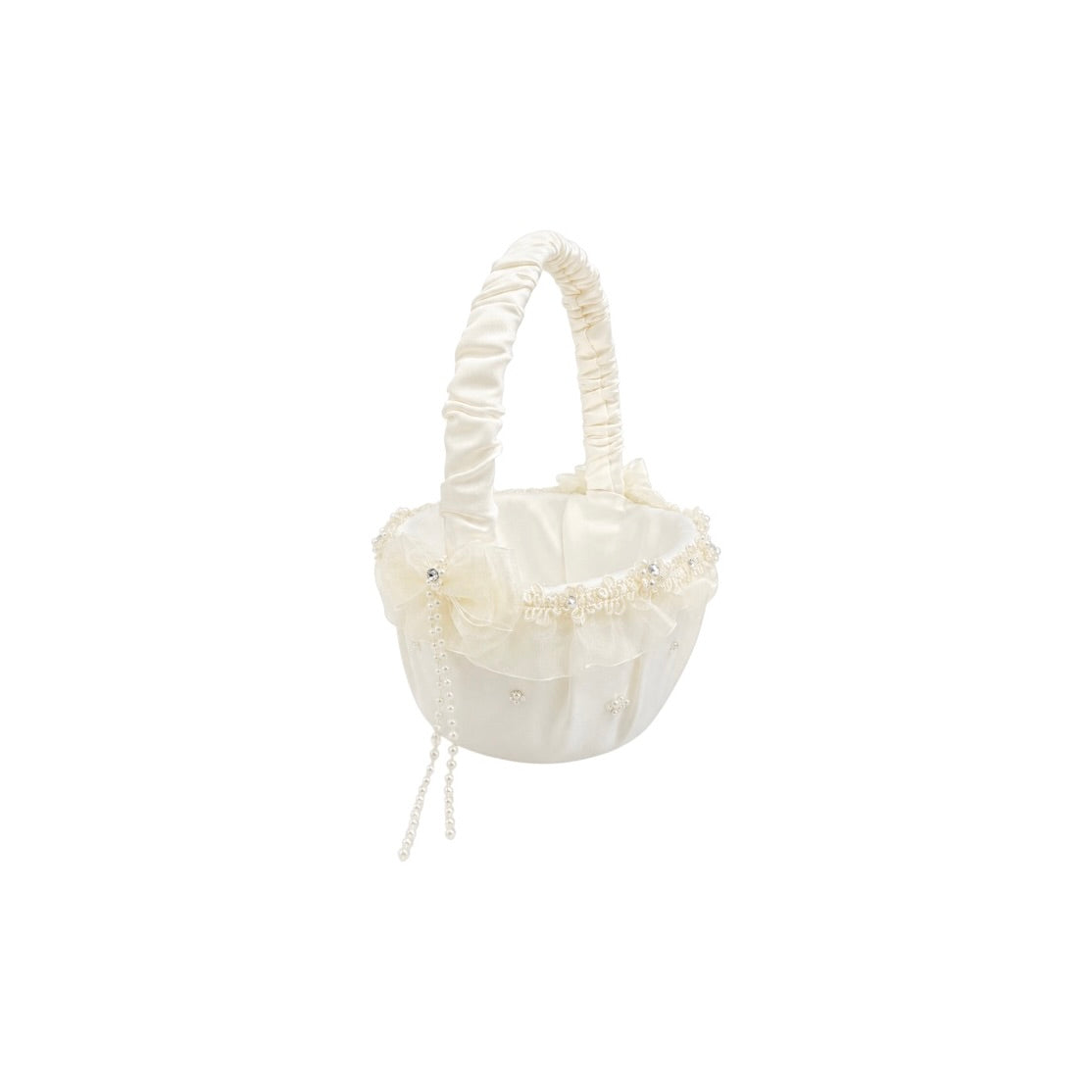 Ivory Flower Girl Basket with Pearls & Rhinestones – Elegant Wedding Flower Basket