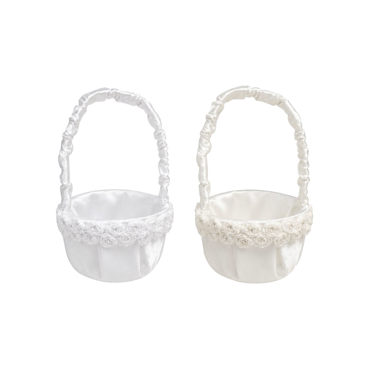 Elegant Flower Girl Basket w/ Two-Tier Rosettes & Rhinestones