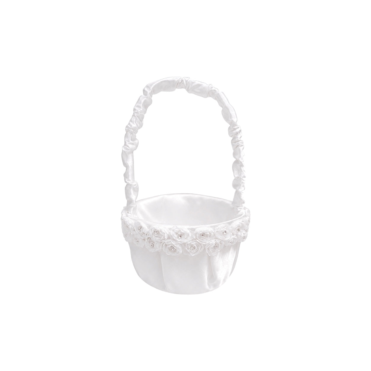 Elegant Flower Girl Basket w/ Two-Tier Rosettes & Rhinestones