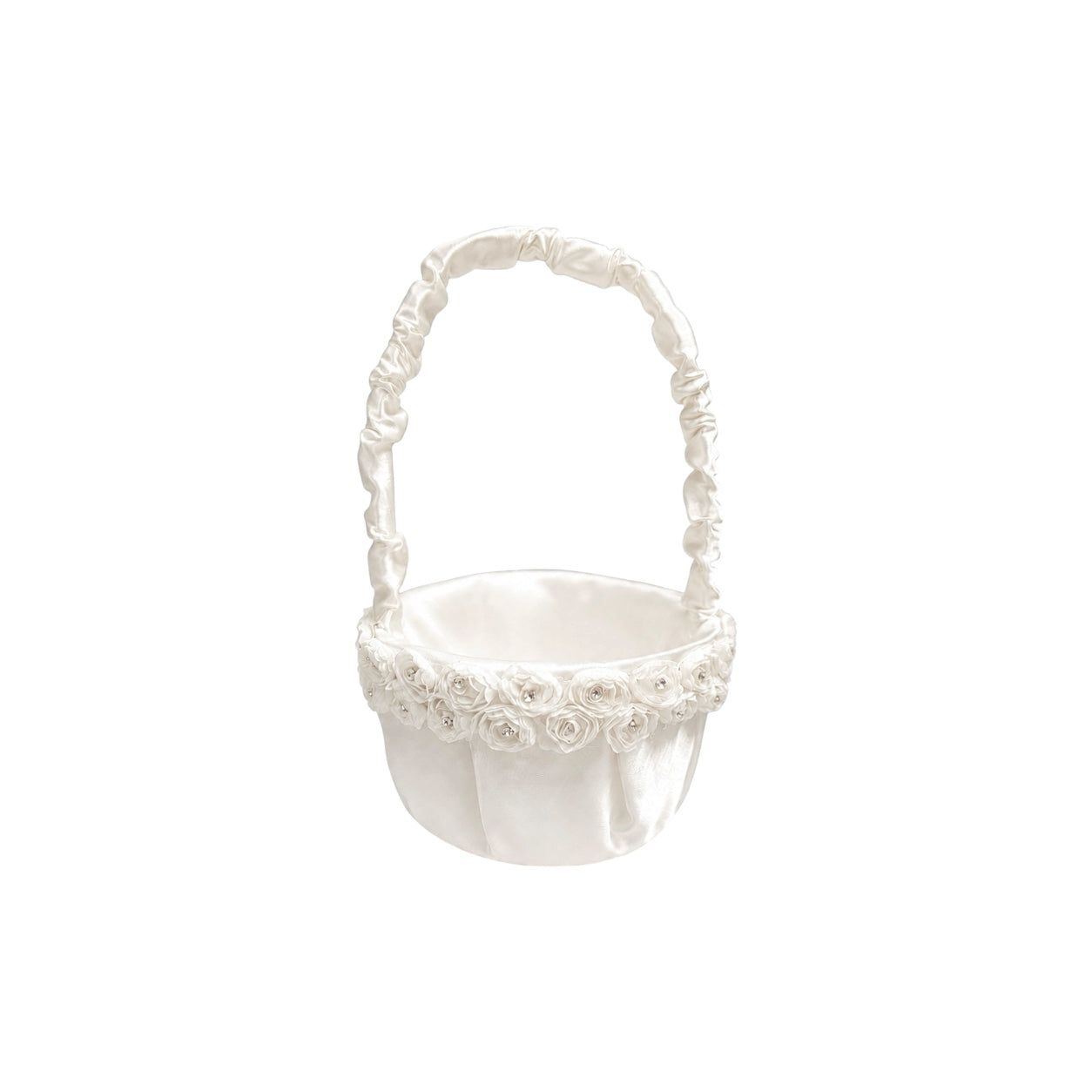 Elegant Flower Girl Basket w/ Two-Tier Rosettes & Rhinestones