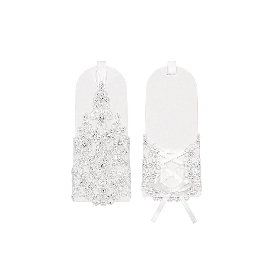 Girls' Fingerless Lace Gloves with Rhinestone Accents