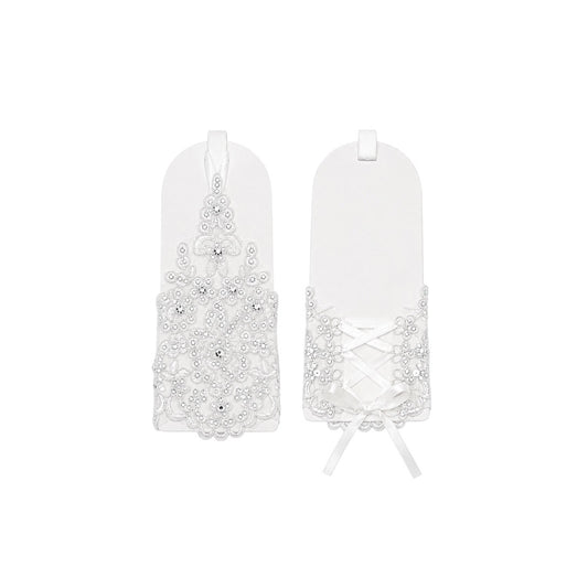 Girls' Fingerless Lace Gloves with Rhinestone Accents
