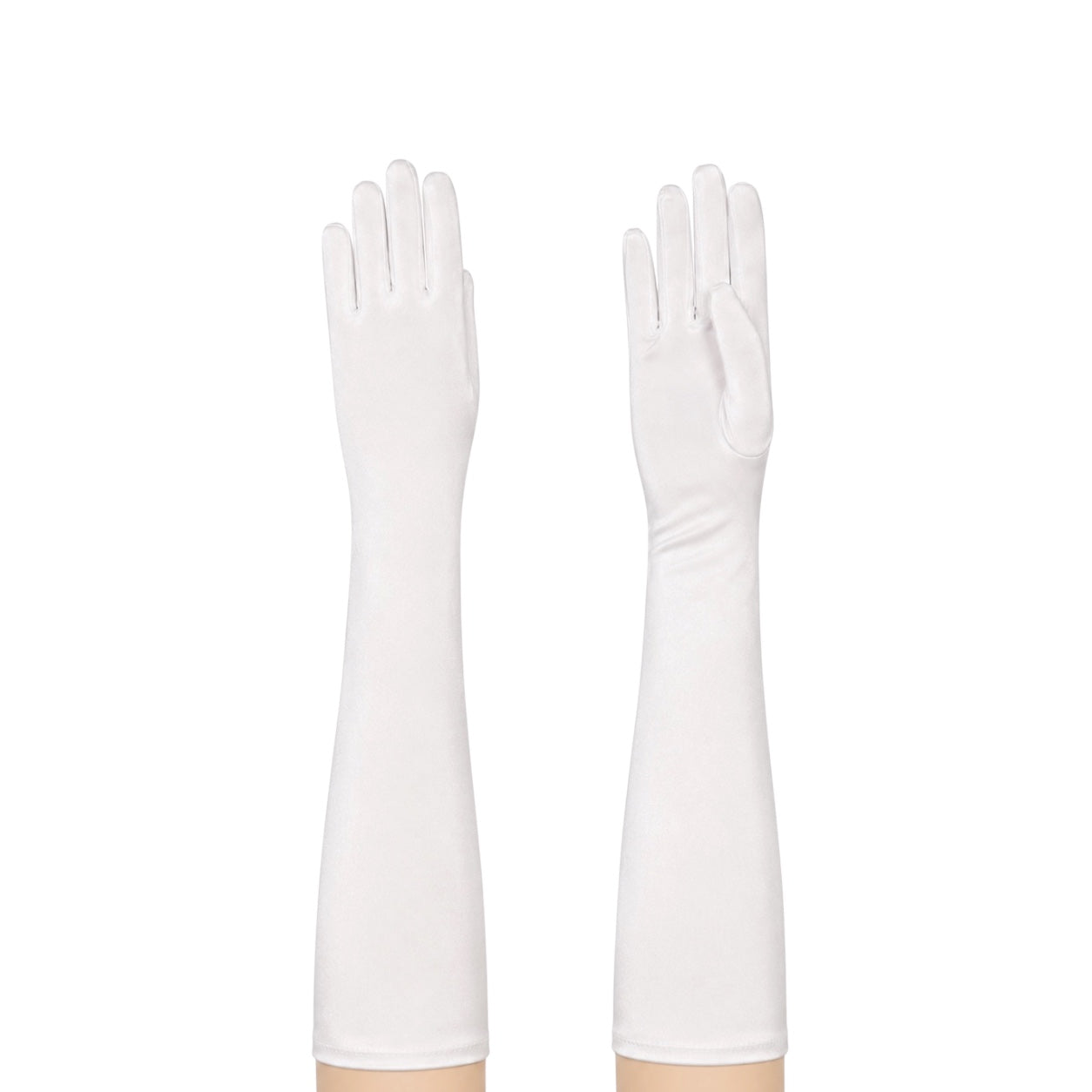 Girls' White Elbow-Length Satin Gloves