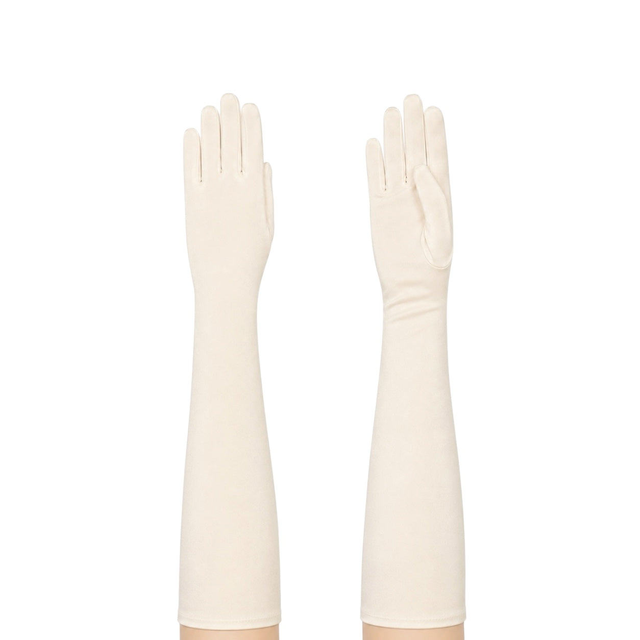 Girls' Ivory Elbow-Length Satin Gloves