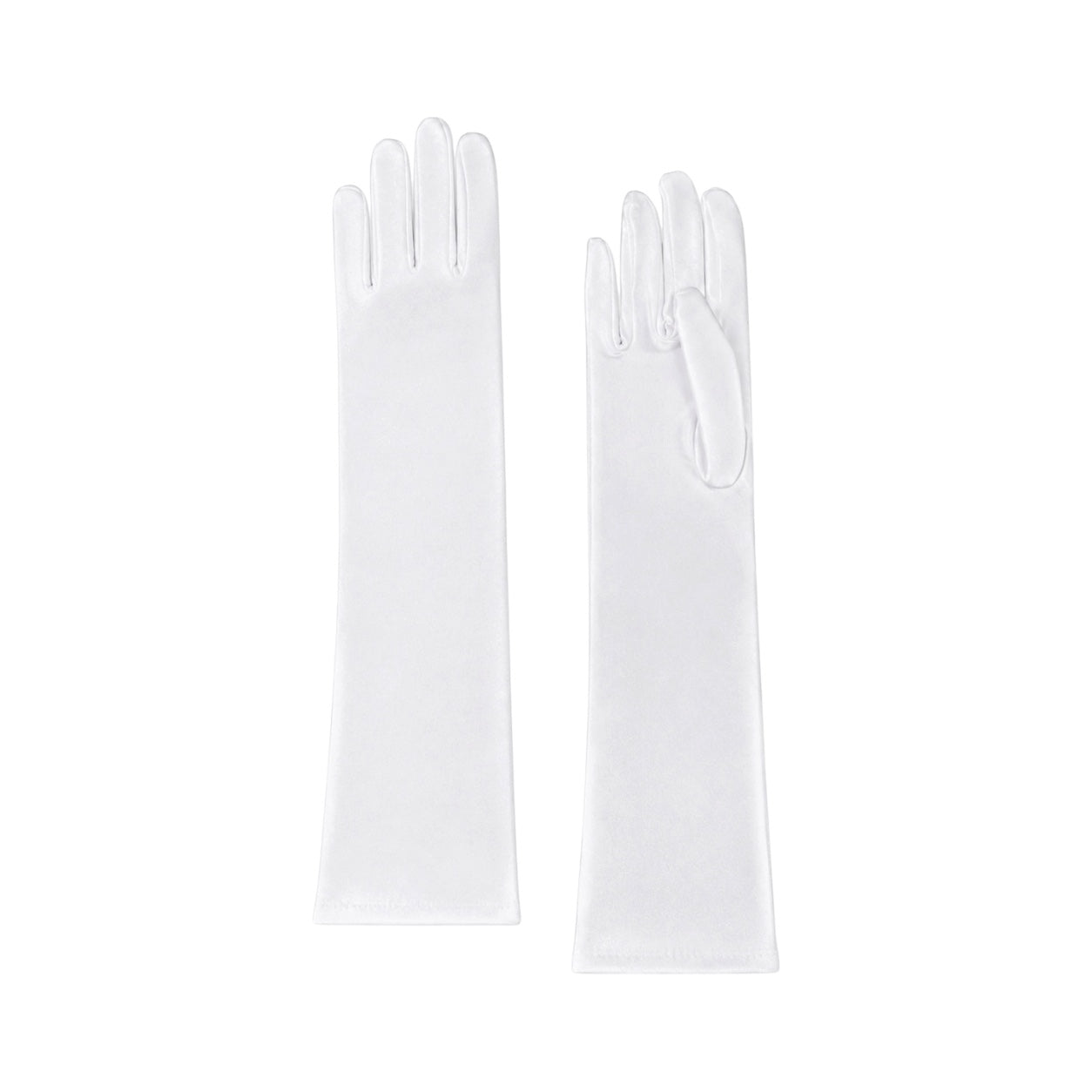 Girls' White Elbow-Length Satin Gloves