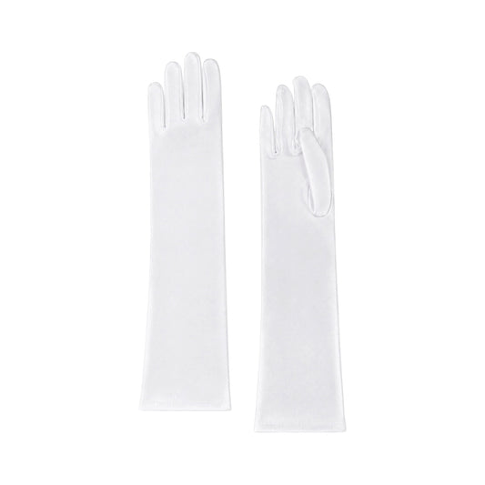 Girls' White Elbow-Length Satin Gloves
