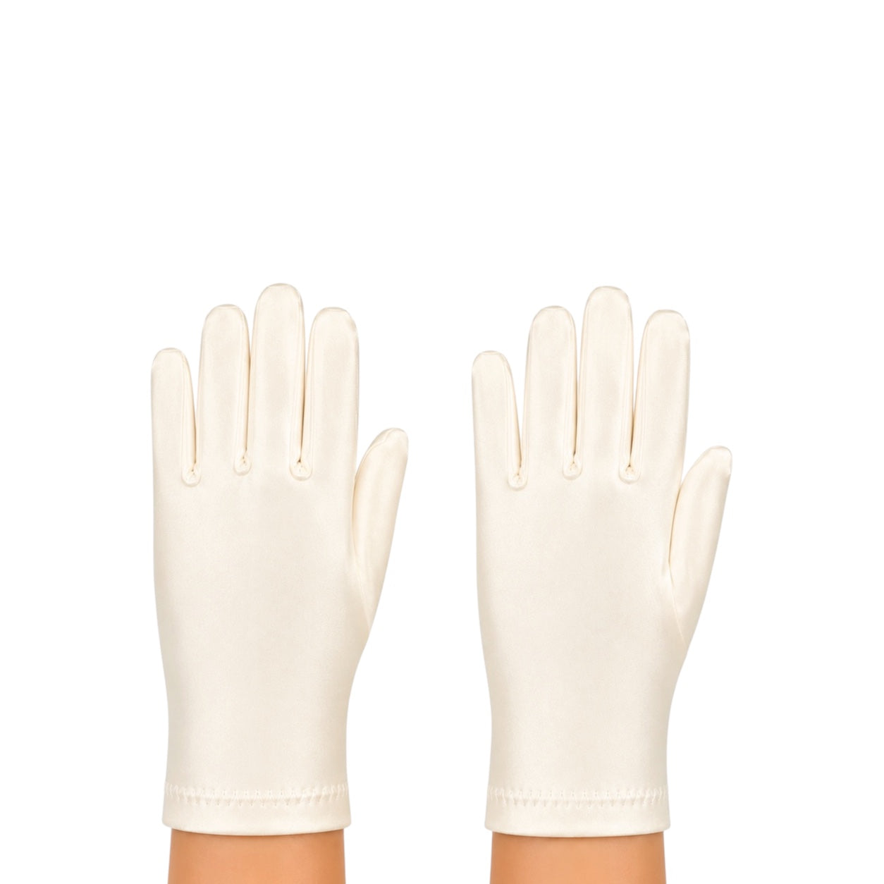 Girls' Ivory Wrist-Length Satin Gloves