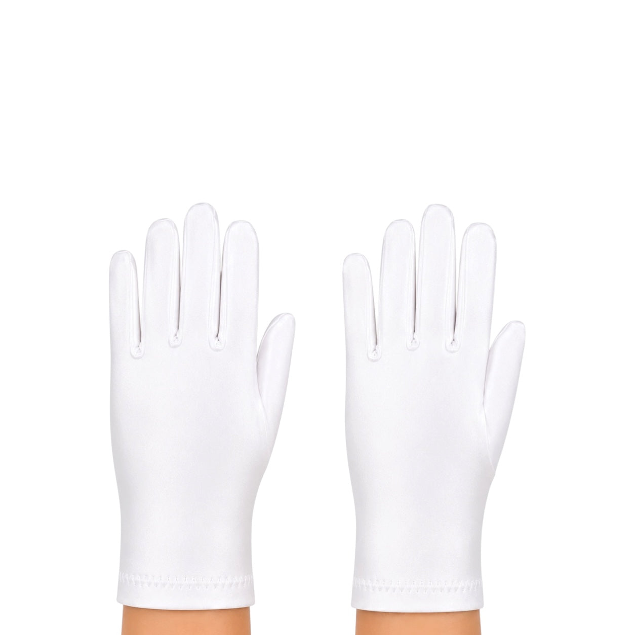 Girls' White Wrist-Length Satin Gloves