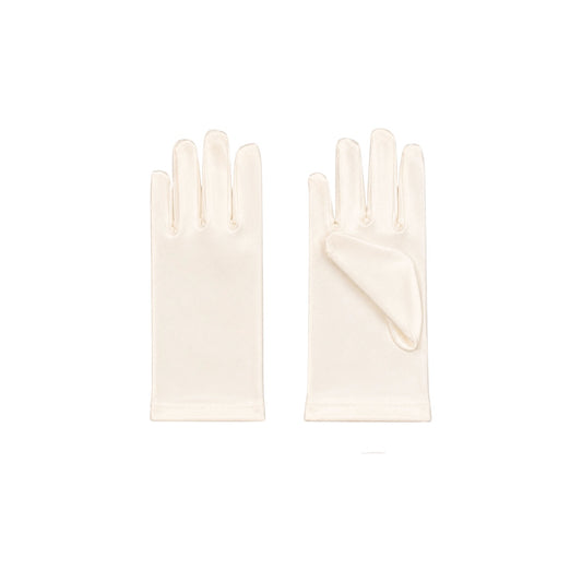 Girls' Ivory Wrist-Length Satin Gloves