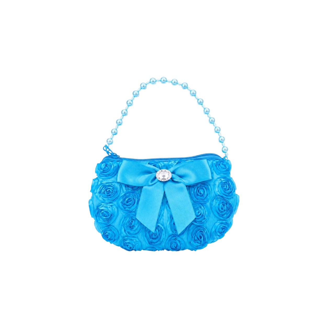 Girls Turquoise Rosette Purse with Pearl Handle
