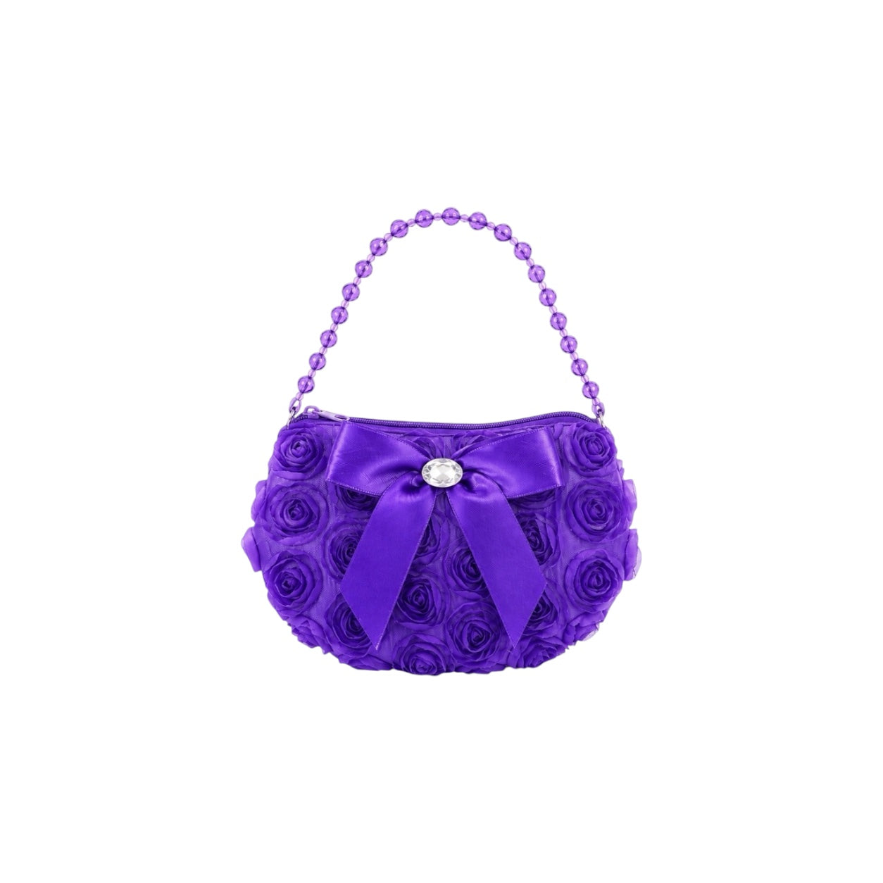 Girls Purple Rosette Purse with Pearl Handle