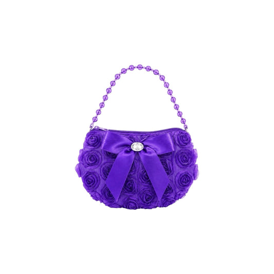 Girls Purple Rosette Purse with Pearl Handle