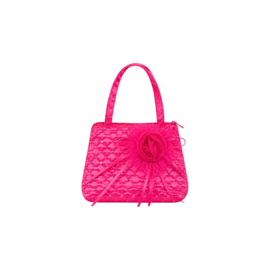 Girls Hot Pink Satin Quilted Floral Occasion Purse
