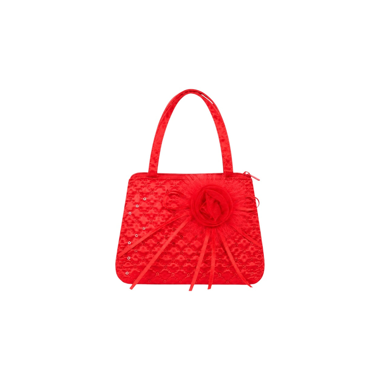 Girls Red Satin Quilted Floral Occasion Purse