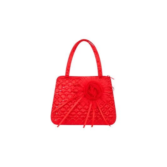 Girls Red Satin Quilted Floral Occasion Purse