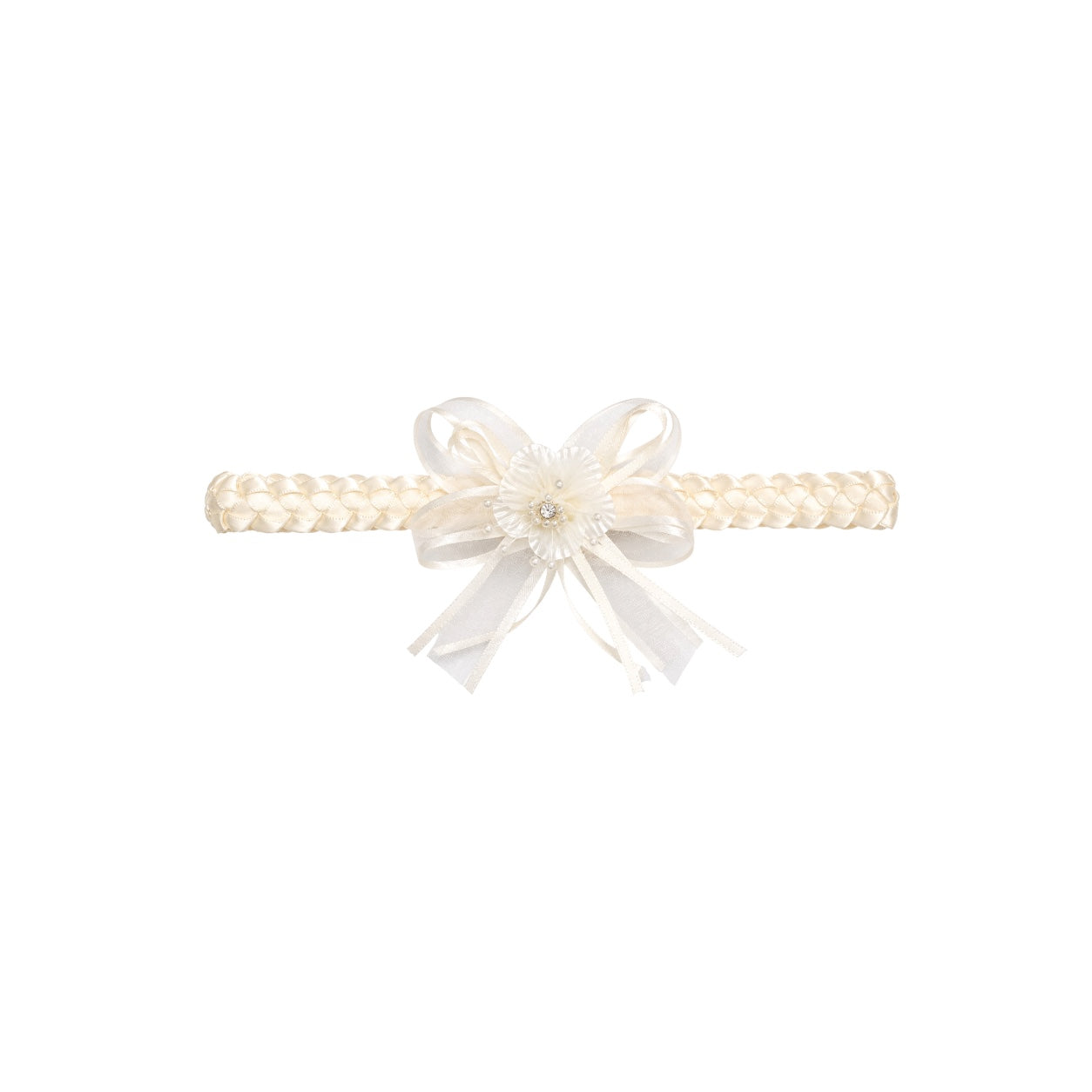 Baby Organza Bow Headband with Pearls & Rhinestone Accent
