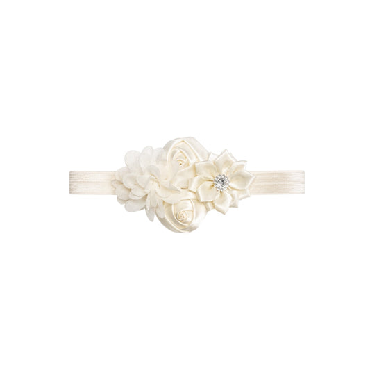 Baby Ivory Floral Headband with Rhinestone Accents