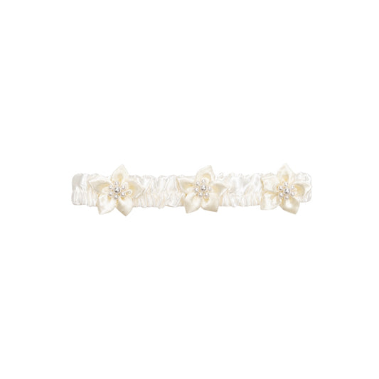 Ivory Infant Satin Floral Headband with Pearl Accents
