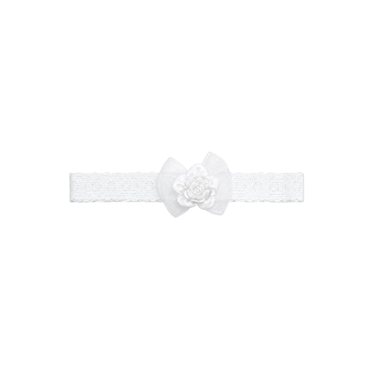 Baby White Lace Headband with Rose & Organza Bow