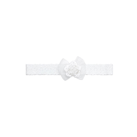 Baby White Lace Headband with Rose & Organza Bow