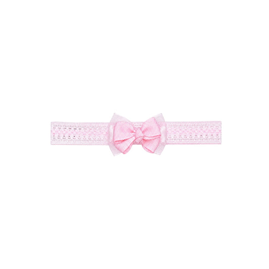 Baby Pink Lace Headband with Double Bow Accent
