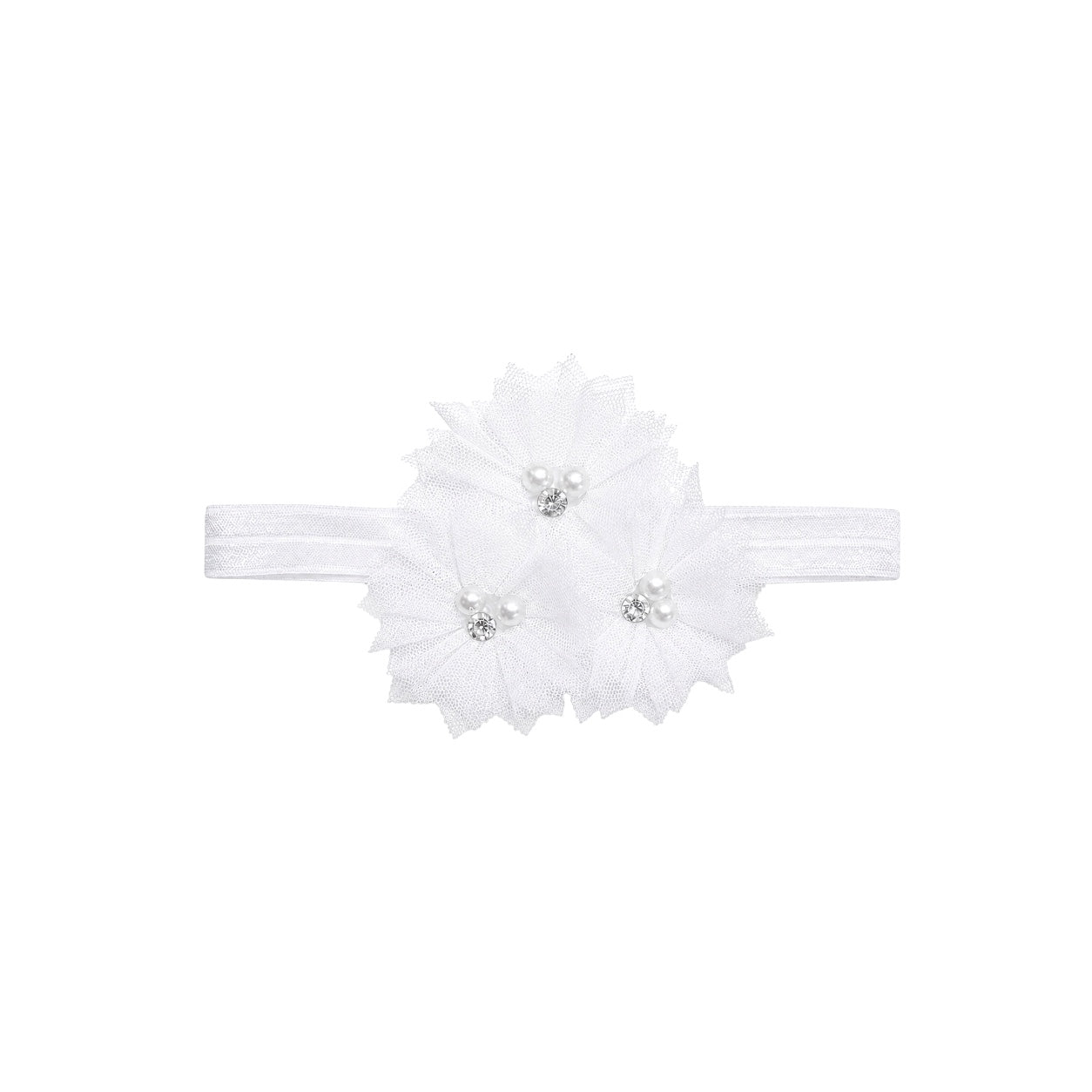 Baby Tulle Flower Headband with Pearls & Rhinestone Accents