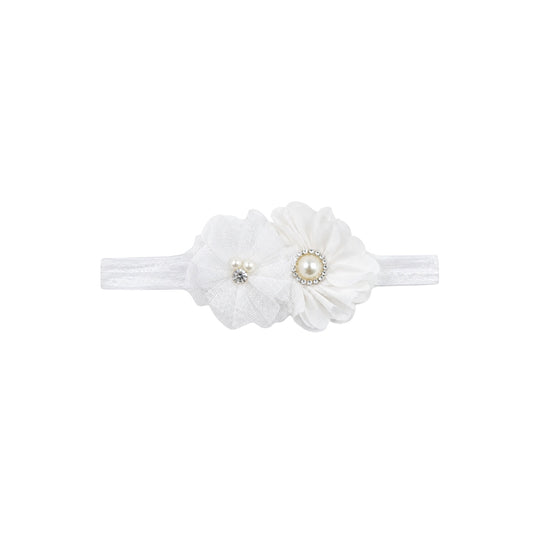 Baby White Floral Headband with Pearls & Rhinestone Accents